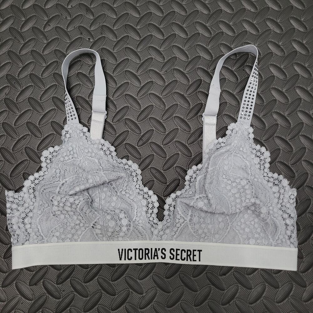 Victoria's Secret Lace Bralette Large Gray Logo Y2K Coquette Lingerie